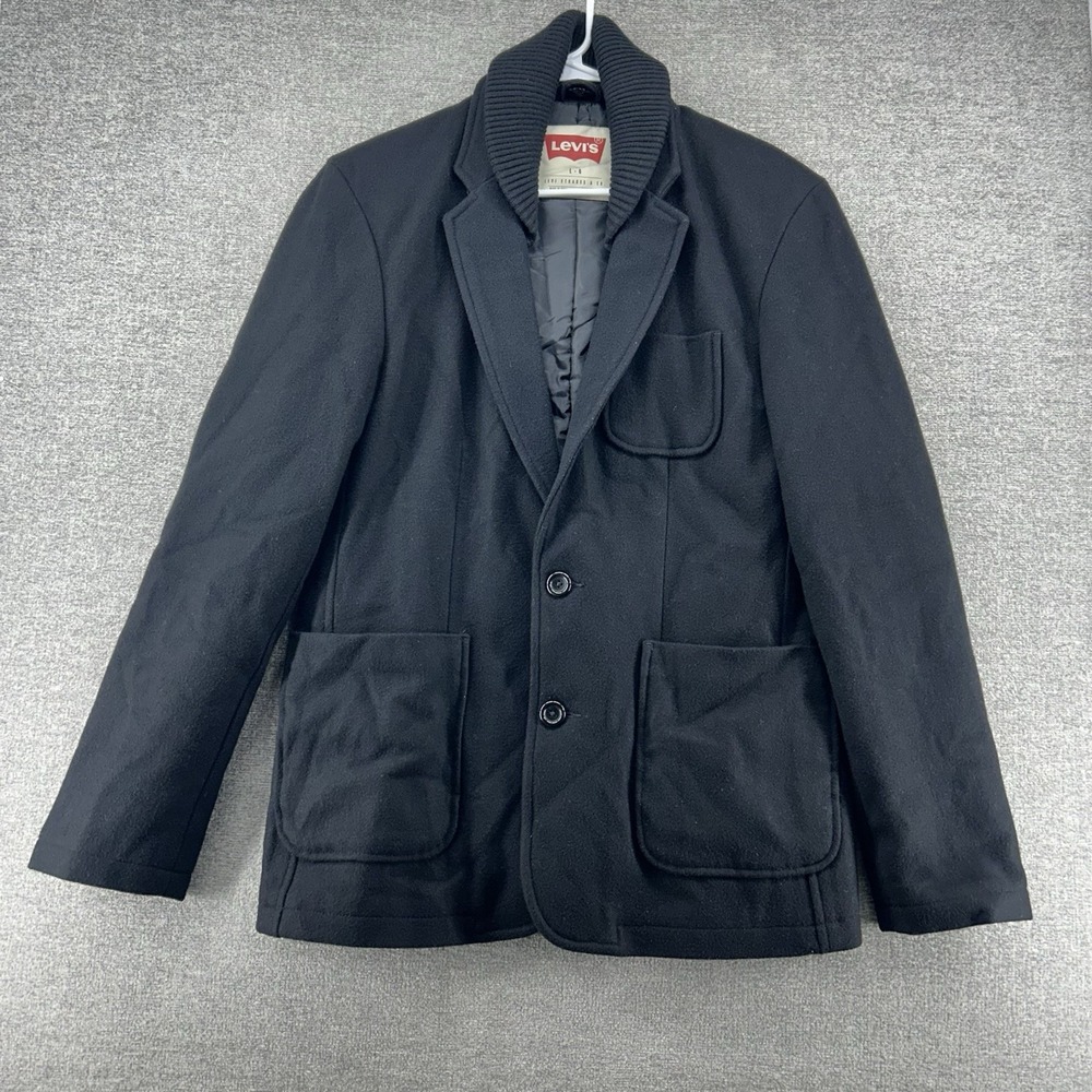 Levis Jacket Women Size Large Black Wool Blend Removable Collar Winter